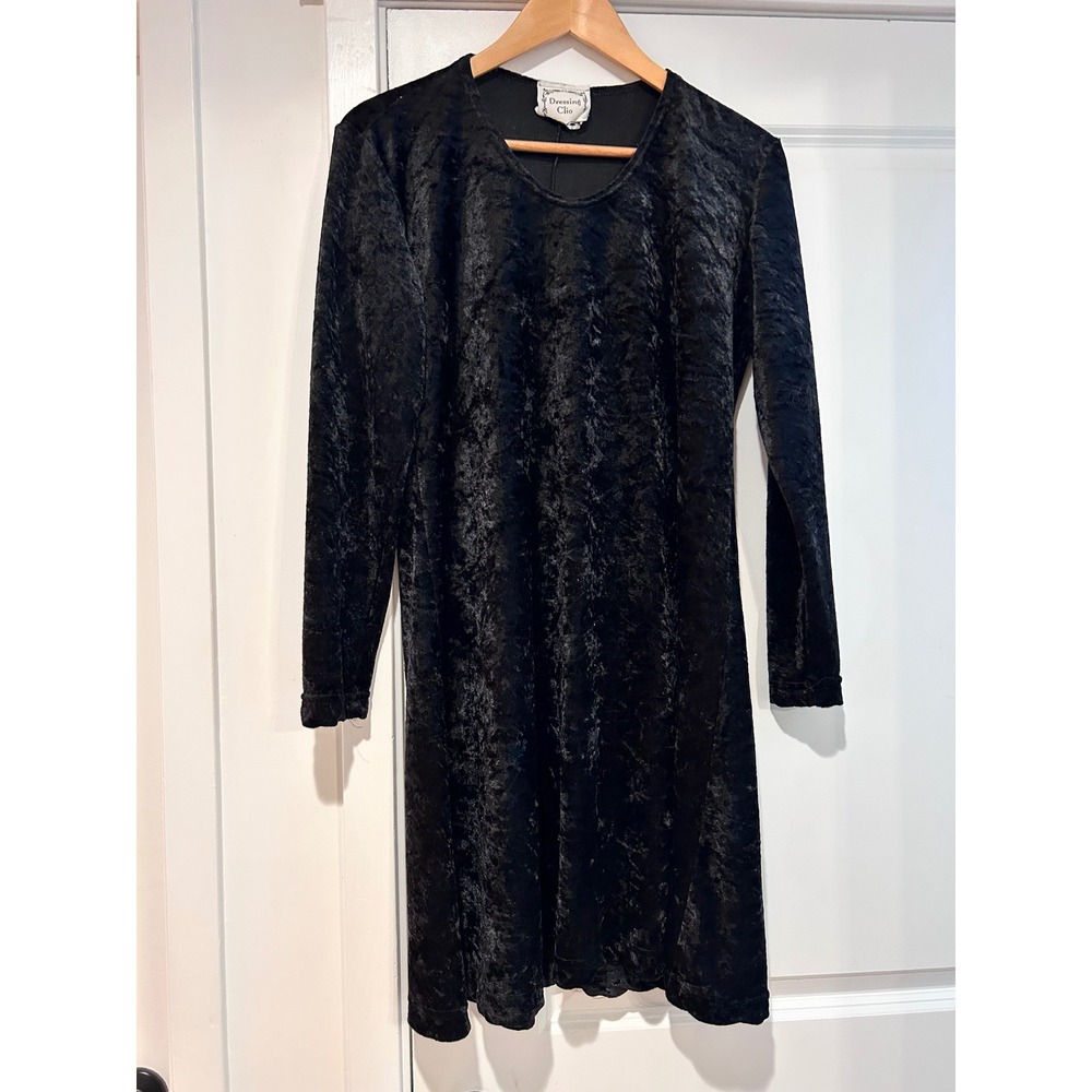 Dressing Clio Crushed Velvet Long Sleeve Dress‎ Women's Medium Black Whimsigoth